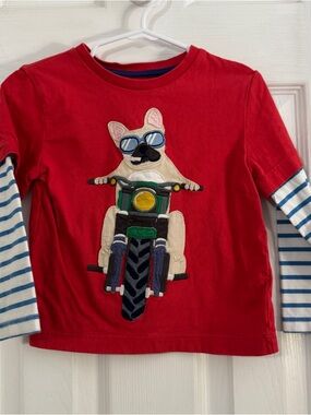 Mini Boden Baby Boy Red Long-Sleeve Layered Tee with Motorcycle Dog Appliqué